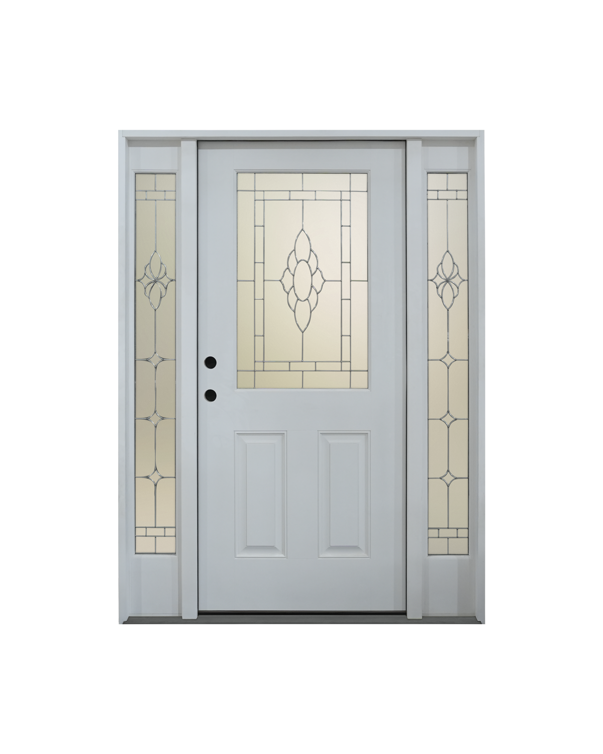 1008 half lite two-panel smooth fiberglass entry door with leaded glass sidelites