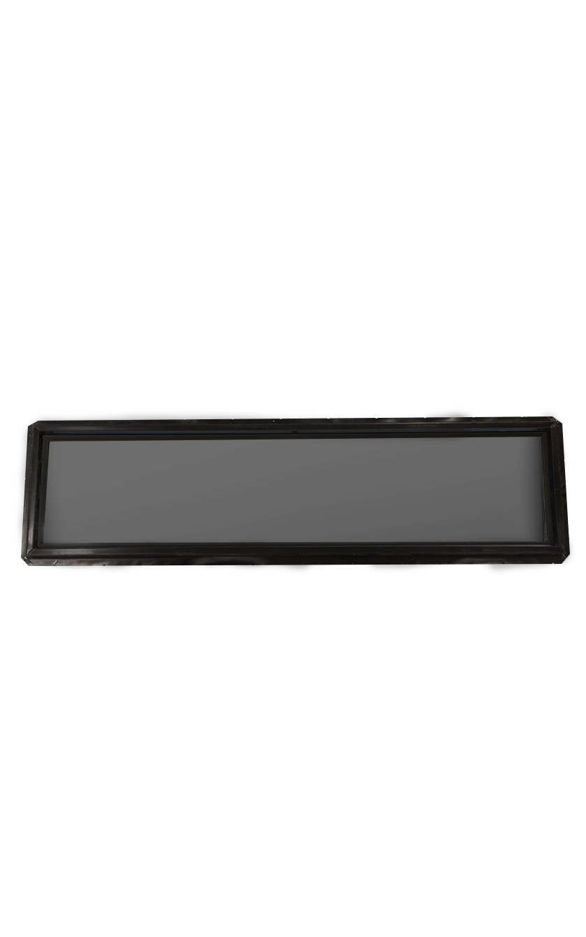 Black fixed transom window, long and narrow