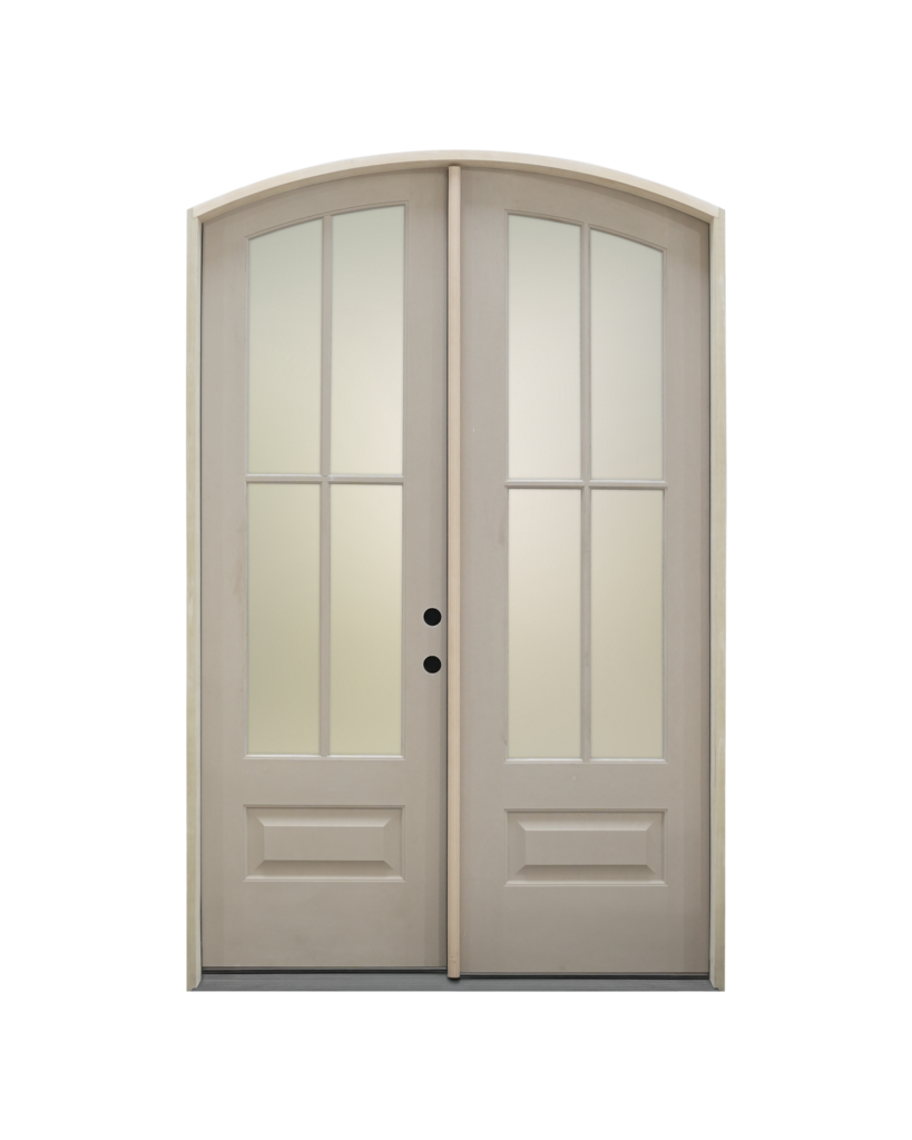 1015 three-quarter lite four-panel arch top double entry door with clear glass