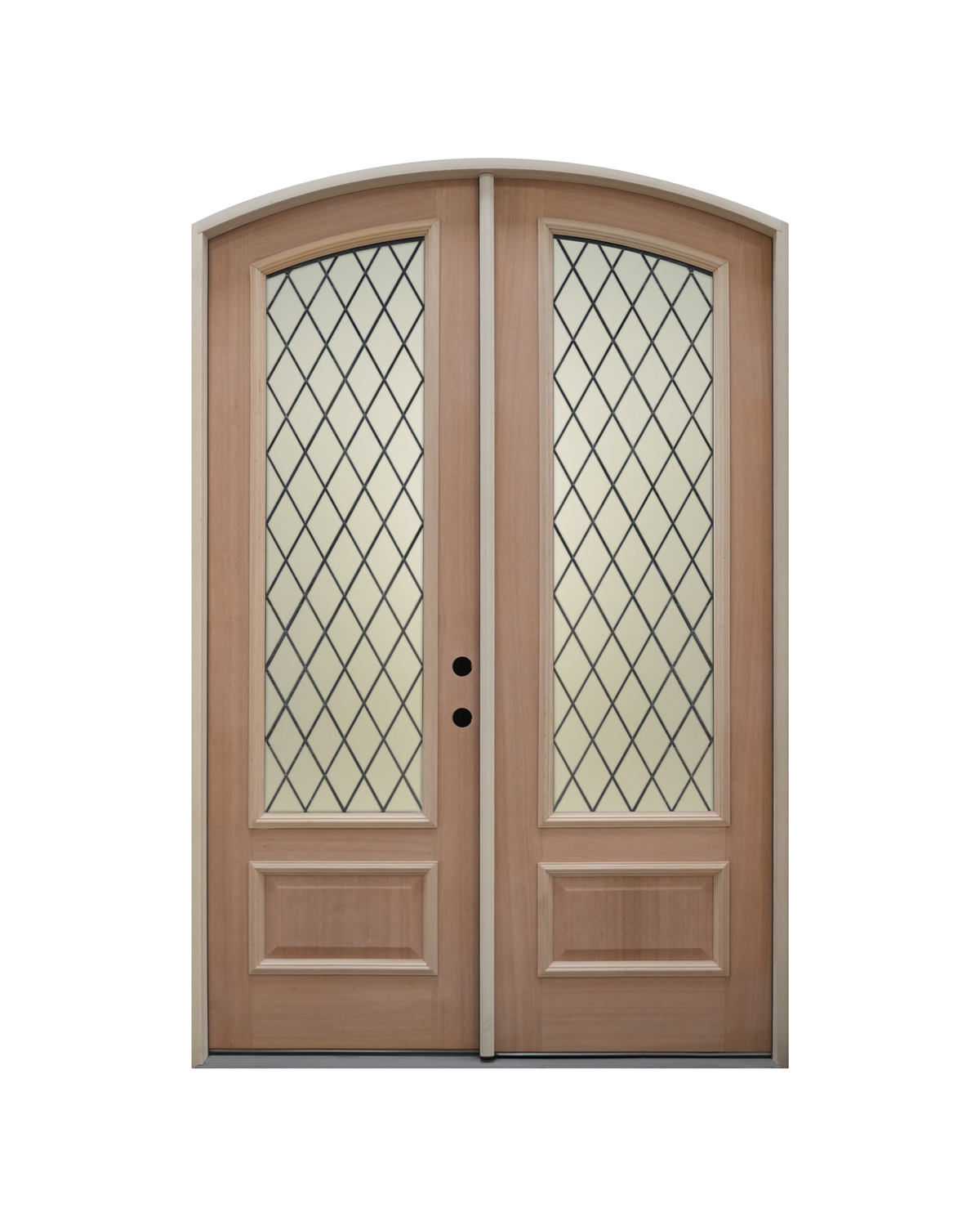 1021 three-quarter lite arch top double entry door with diamond leaded glass