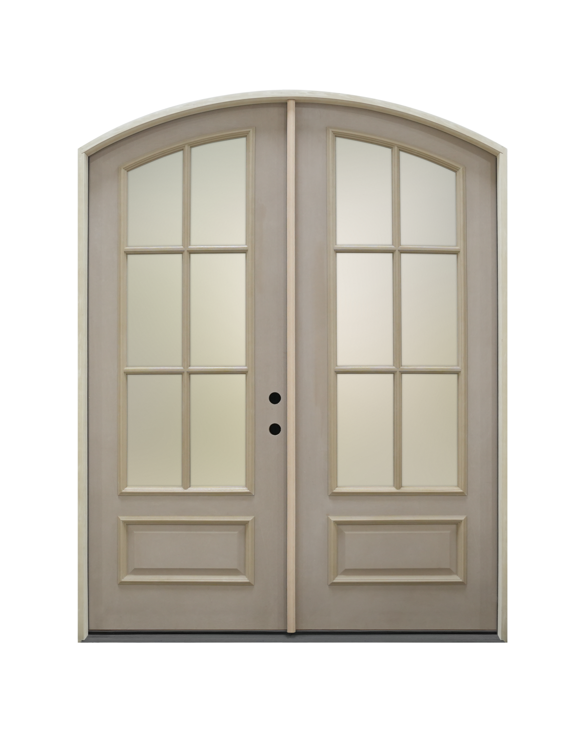 1019 three-quarter lite six-panel arch top double entry door with ice crystal glass