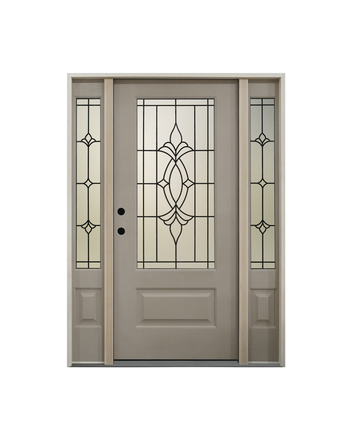 1004 three-quarter lite textured fiberglass entry door with leaded glass sidelites