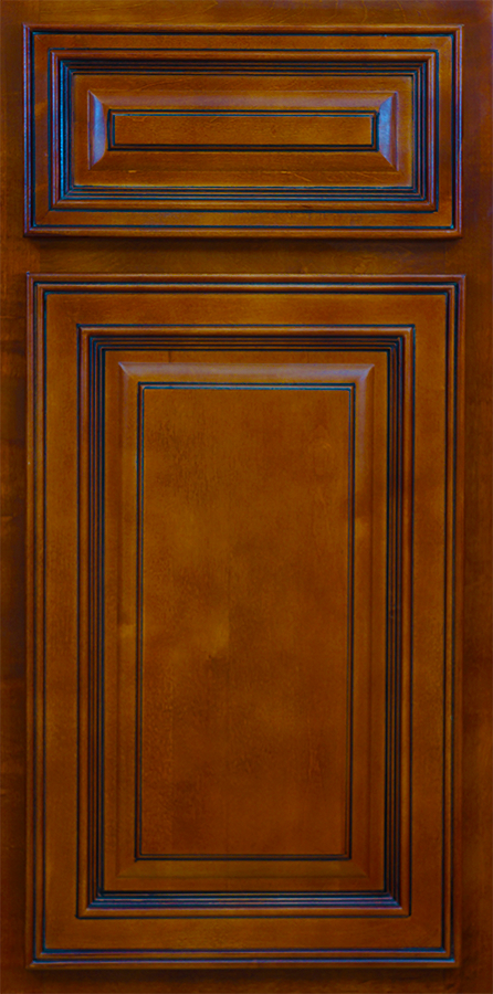 Mocha stained traditional raised-panel cabinet door and drawer front