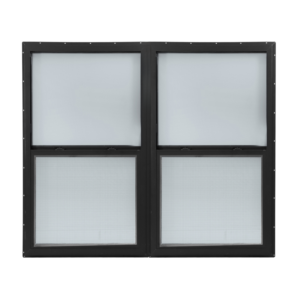 Black twin single hung window unit