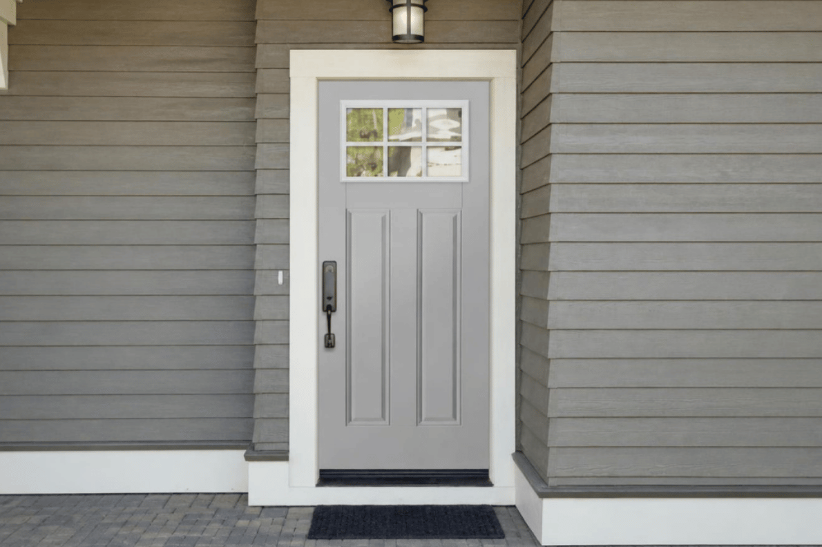 Steel exterior door with a covered entry on a North Georgia home